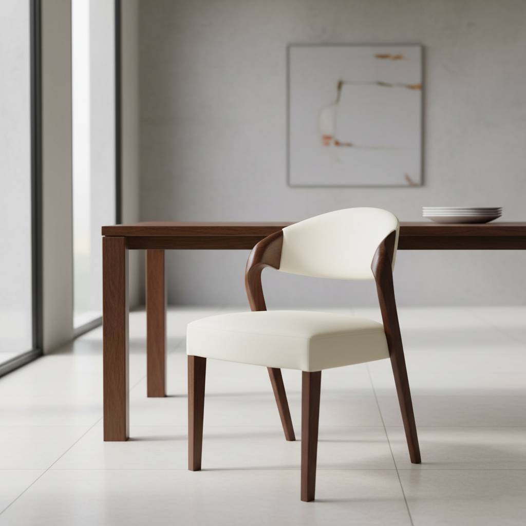 Silla tapizada y mesa de comedor en un ambiente de hogar